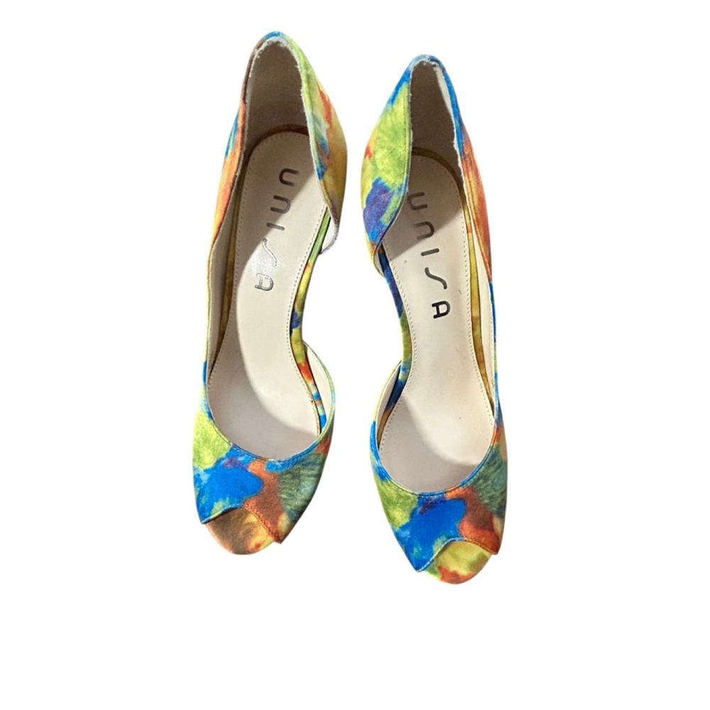 Women's Unisa Heels Size 7 Jubilee Watercolor Floral Peep Toe Pumps - Picture 2 of 8